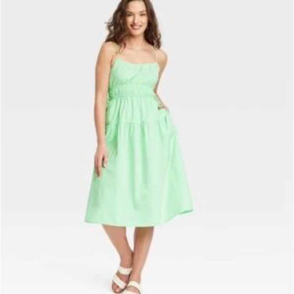 NWT Women's Cinched Waist Midi Sundress, Size Medium, Mint Green